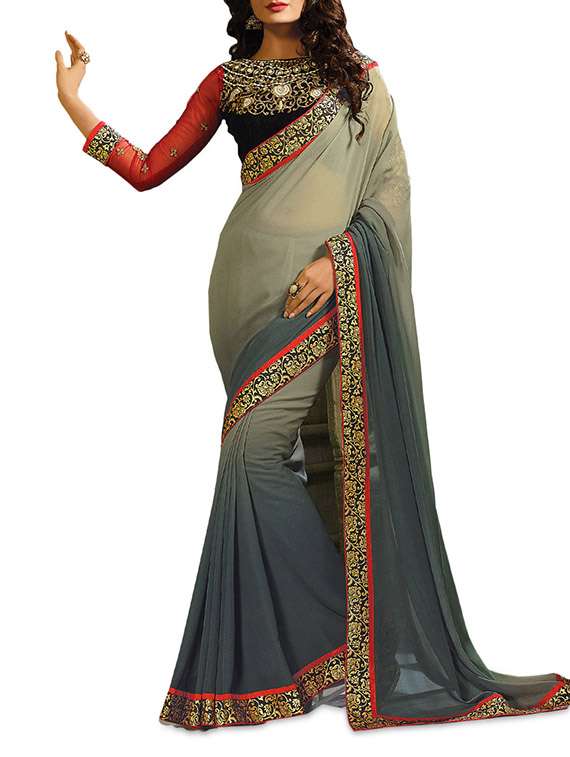grey georgette ombre saree with blouse - 1322704 - Zoom Image - 0