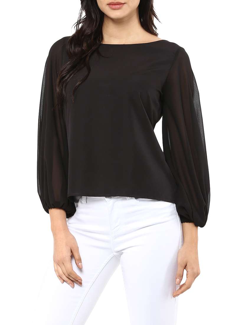 sheer sleeved round neck top
