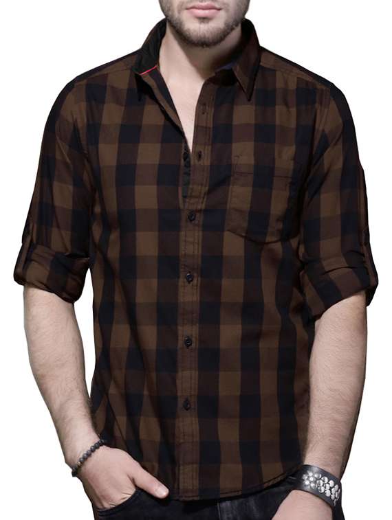 brown cotton casual shirt - 13247806 - Zoom Image - 0