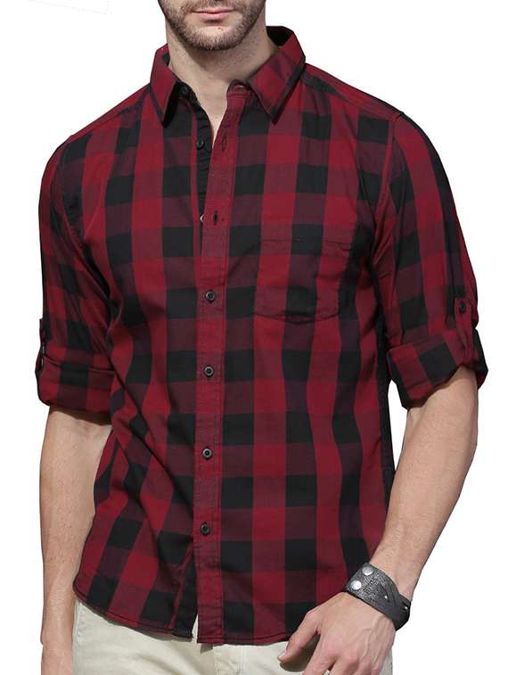 red cotton casual shirt - 13247807 -  Zoom Image - 0
