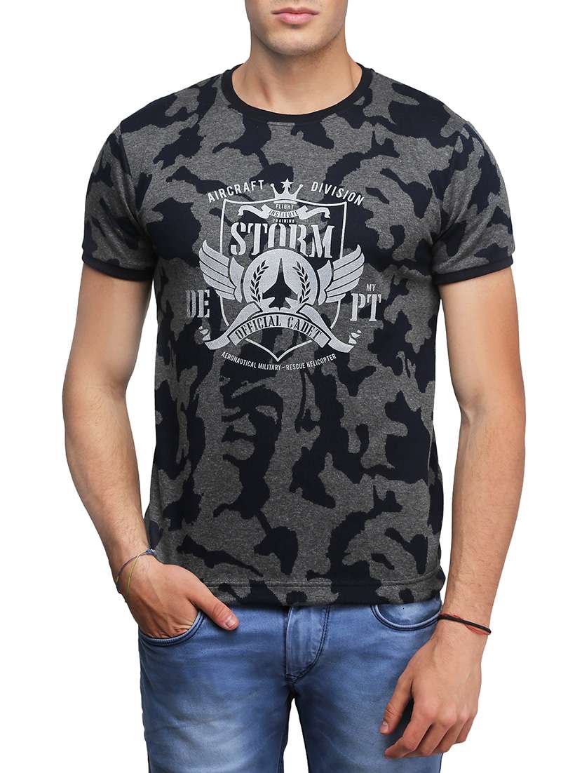 grey cotton all over print t-shirt