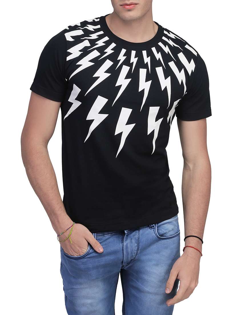 black cotton chest print t-shirt
