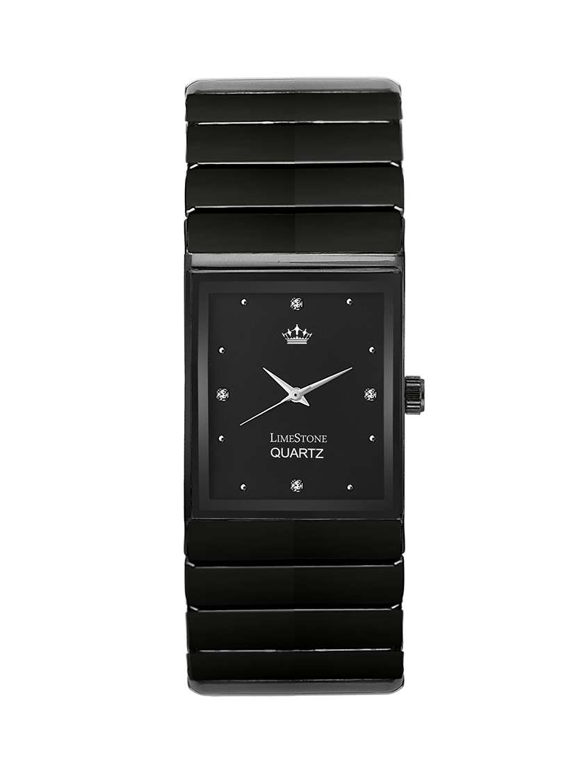 Buy online Limestone Mega Krone Casual Analog Black Strap Black