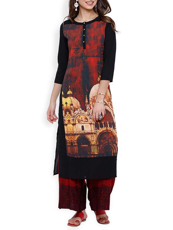 multi colored synthetic straight kurta