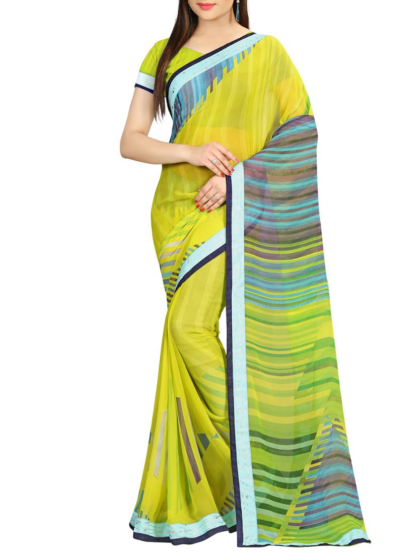yellow georgette printed saree with blouse - 13256156 - Zoom Image - 0