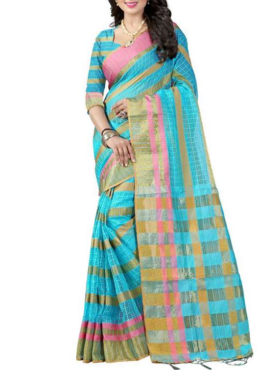 Multicoloured cotton striped saree