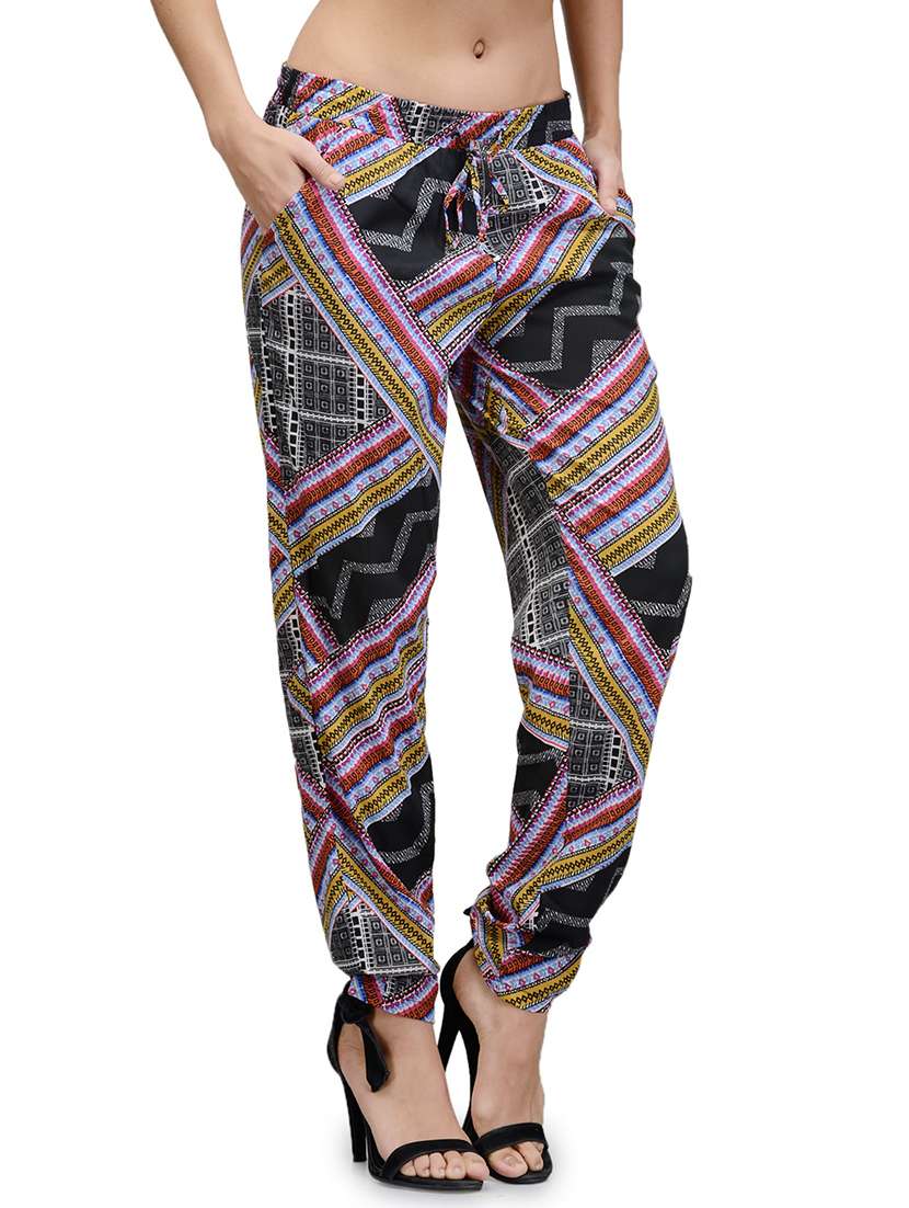 multi colored printed peg trouser