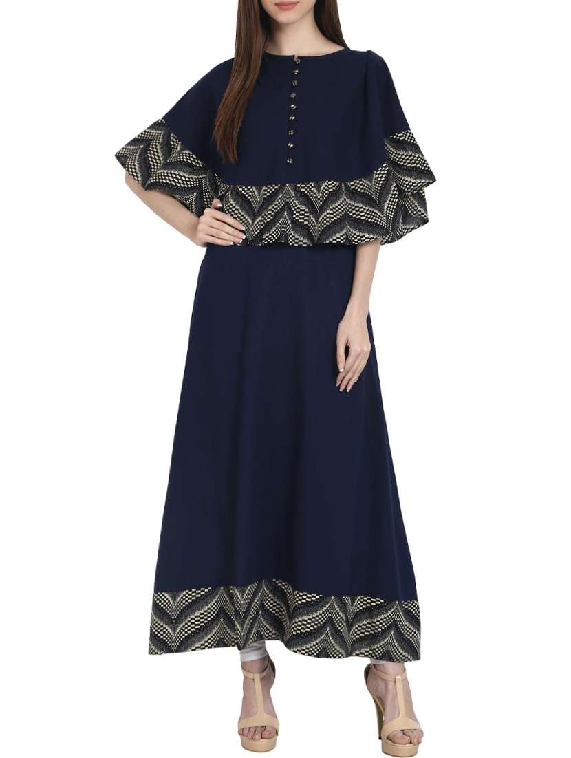 blue cottonprinted  long kurta