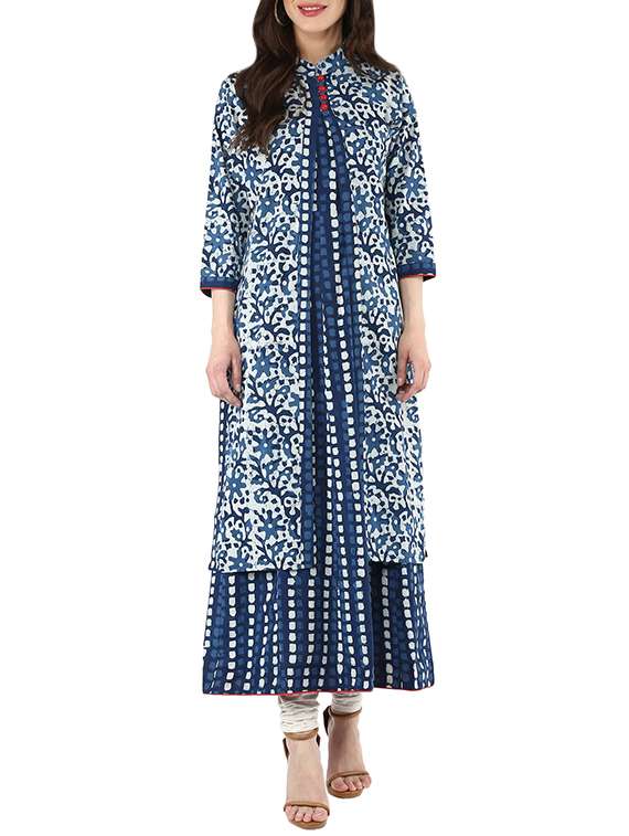 Indigo cotton printed kurta
