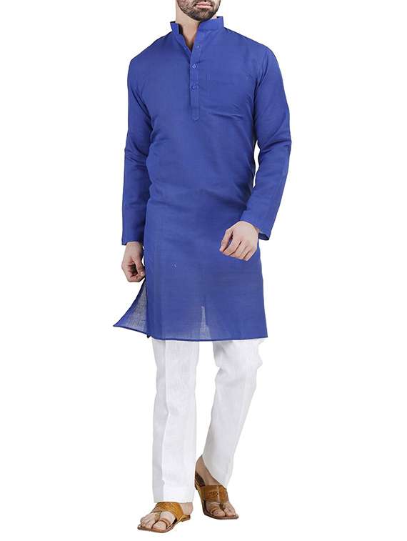 solid dark blue cotton kurta pyjama set