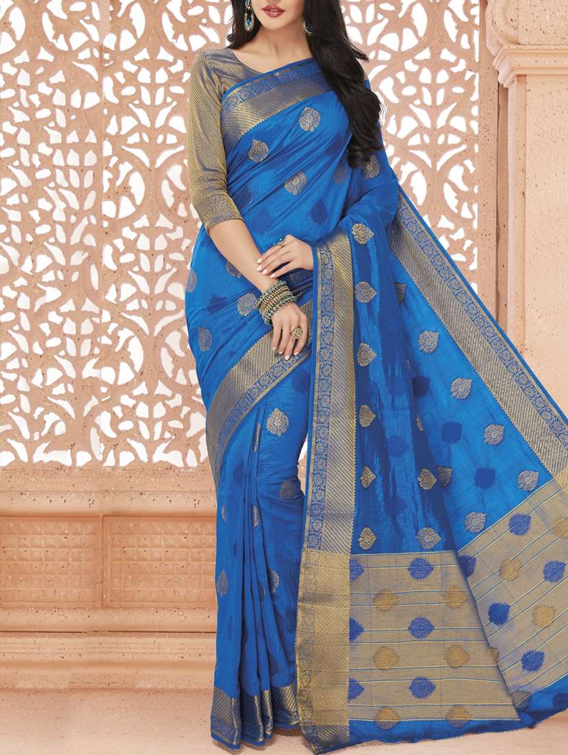 blue raw silk saree with blouse
