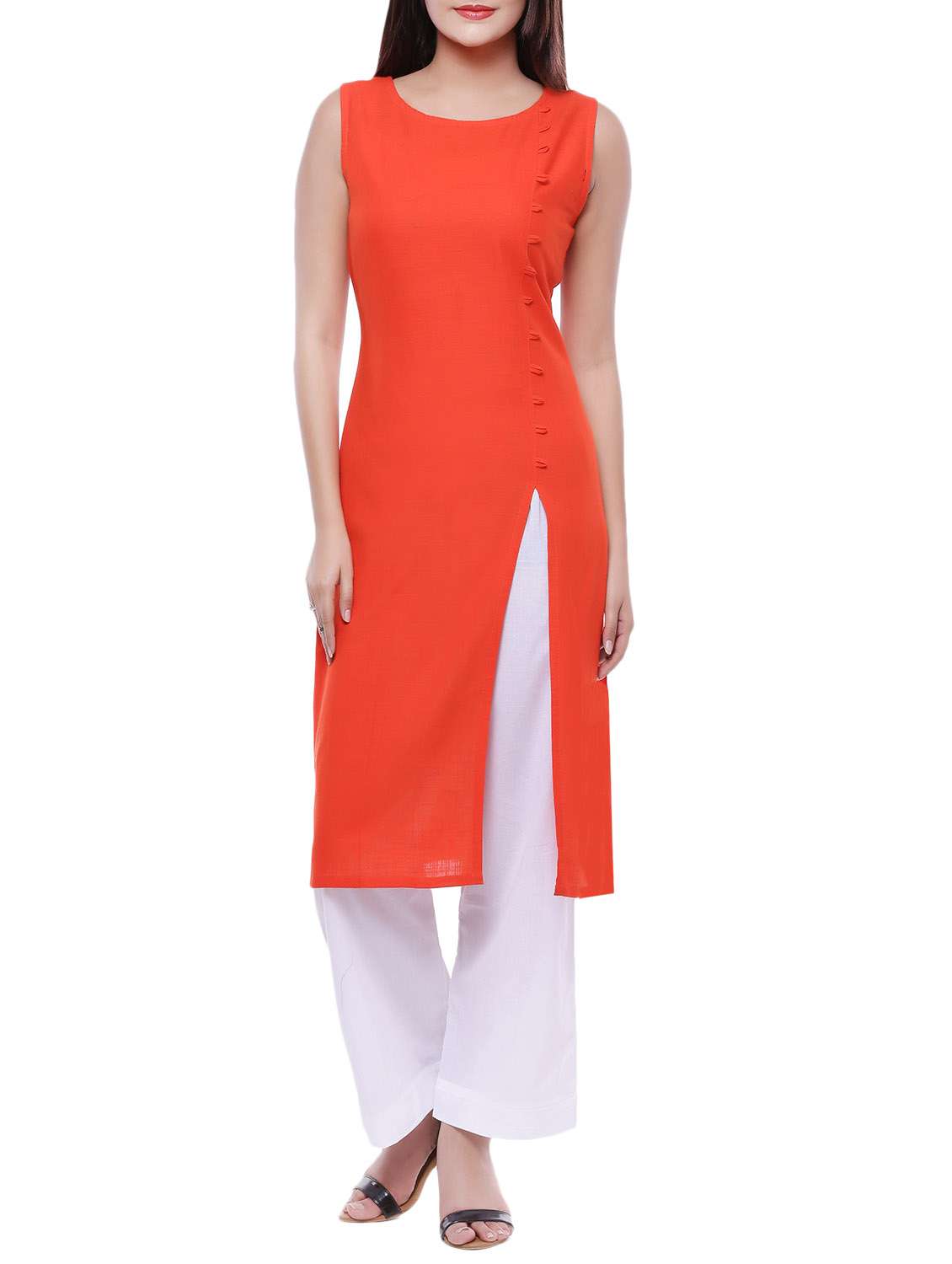 orange straight slit kurta