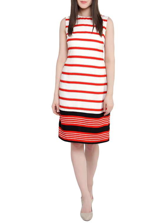 white short dress with orange stripes