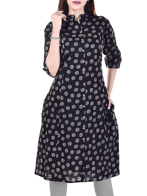 black cotton printed a-line kurta