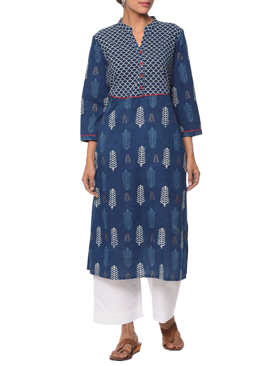 blue cotton straight kurta