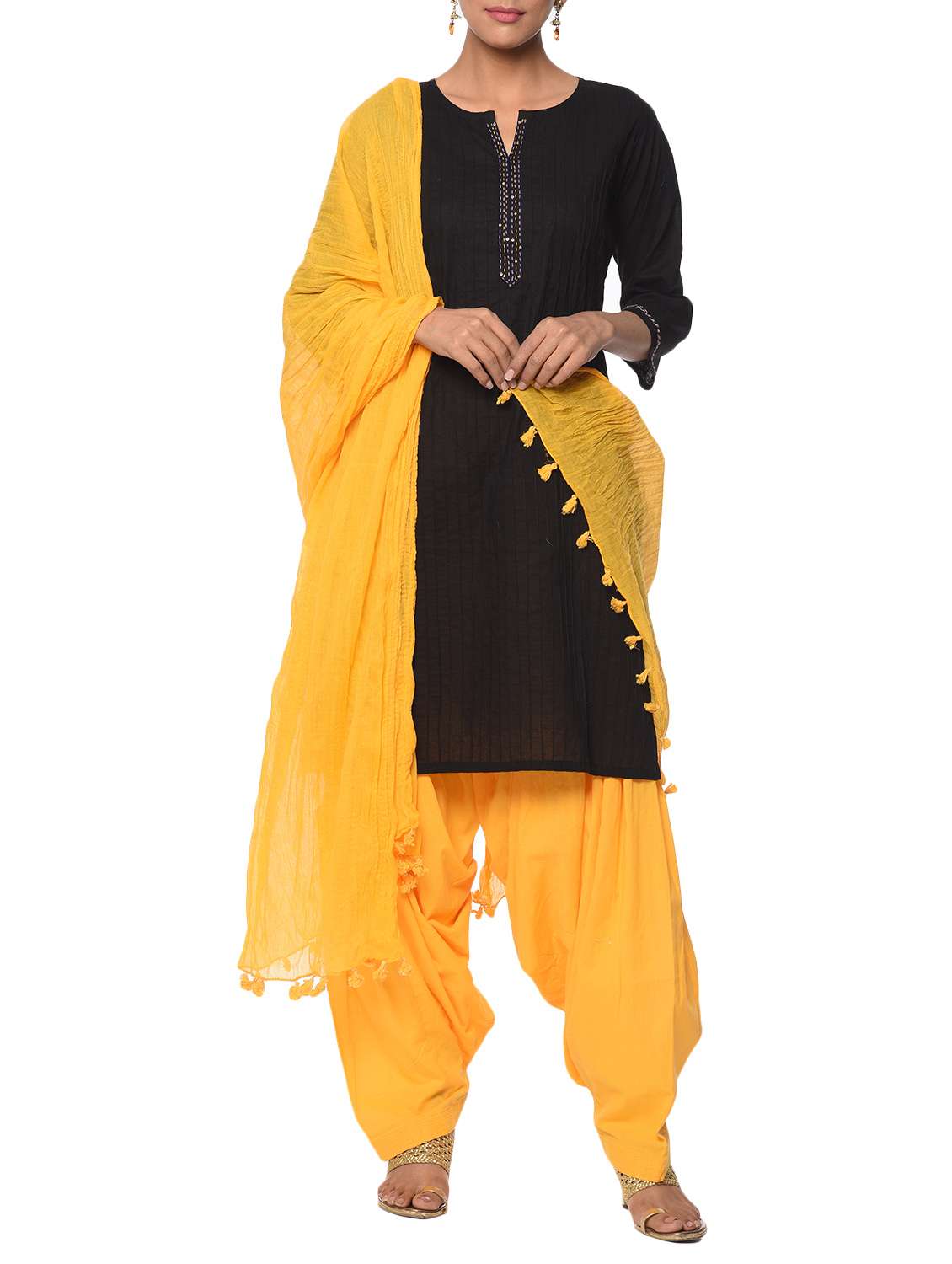 yellow cotton patiyala salwar and dupatta combo