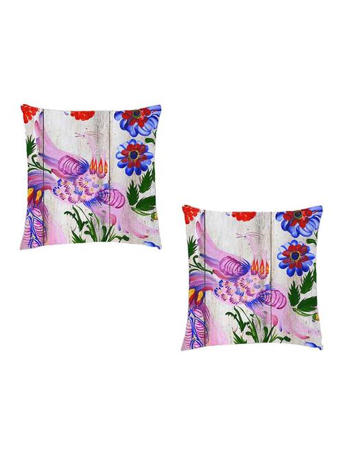 digitally printed cushion cover of watercolor painted flowers and bird on wooden plank set of two - 13284779 - Standard Image - 0