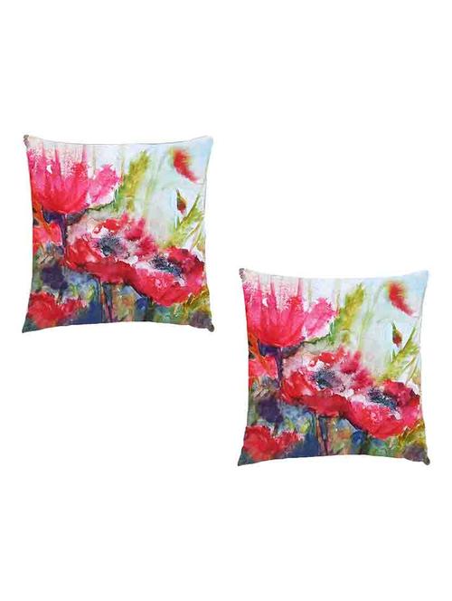 digitally printed cushion cover of red watercolor painted flowers set of two - 13284781 -  Standard Image - 0