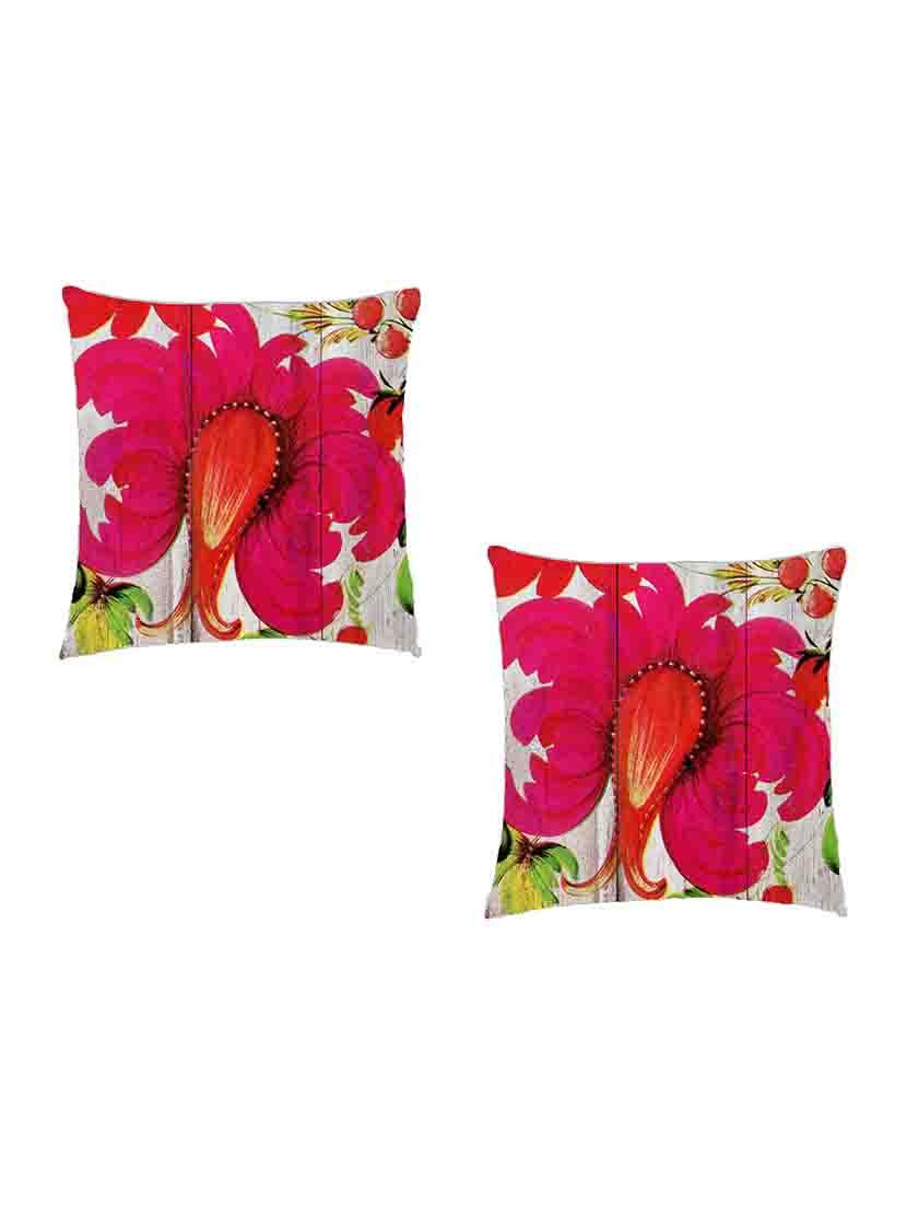 digitally printed cushion cover of a pink floral look on wooden fence set of two - 13284809 - Zoom Image - 0