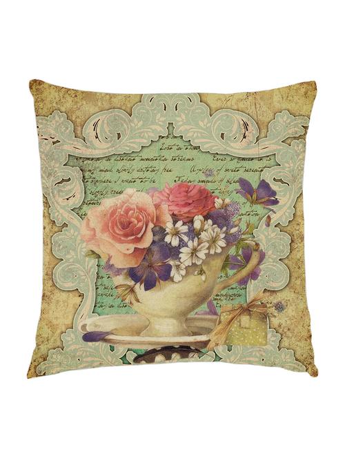 digitaly printed cushion cover of an vintage cup with different flowers. - 13285605 - Standard Image - 0