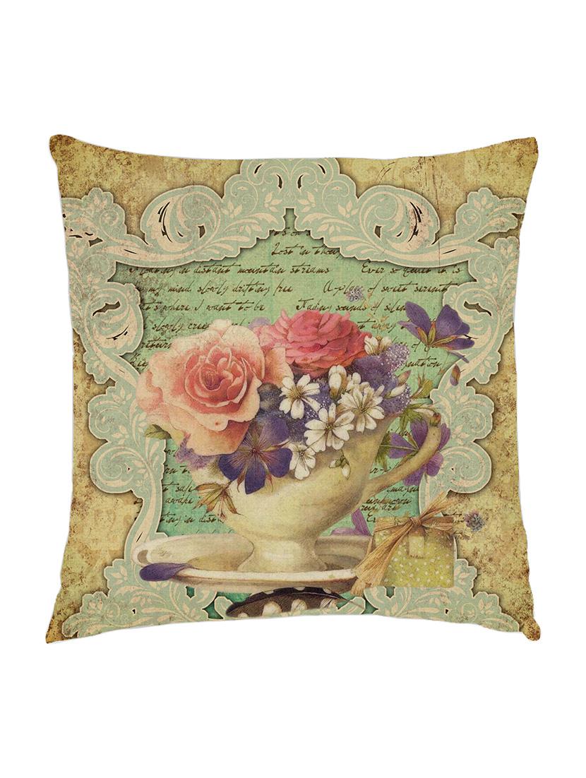 digitaly printed cushion cover of an vintage cup with different flowers. - 13285605 - Zoom Image - 0