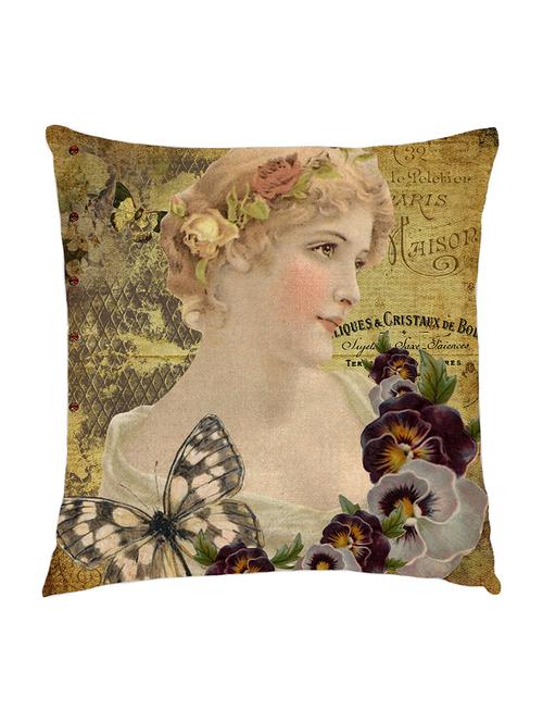 digitaly printed cushion cover of an  vintage lady with a butterfly. - 13285610 -  Standard Image - 0