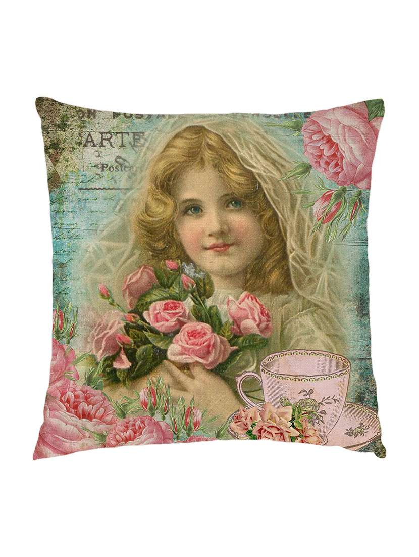 digitaly printed cushion cover of an vintage girl with roses. - 13285613 - Zoom Image - 0