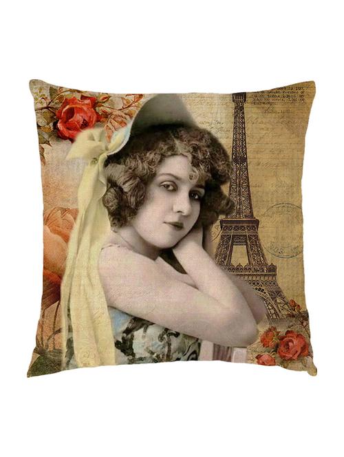 digitaly printed cushion cover of an vintage lady standing with eiffle tower. - 13285614 - Standard Image - 0