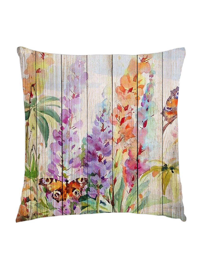 digitally printed cushion cover of flowers and butterfly painted on wooden fence - 13285626 -  Zoom Image - 0