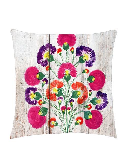 digitally printed cushion cover of multi painted flowers on wooden plank - 13285633 -  Standard Image - 0