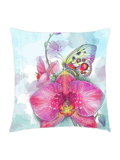 digitally printed cushion cover of single pink flower and a butterfly - 13285642 -  Standard Image - 0