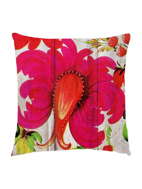 digitally printed cushion cover of a pink floral look on wooden fence - 13285662 - Standard Image - 0