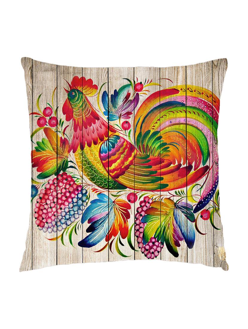 digitally printed cushion cover of colorful hen on wooden fence - 13285663 -  Zoom Image - 0