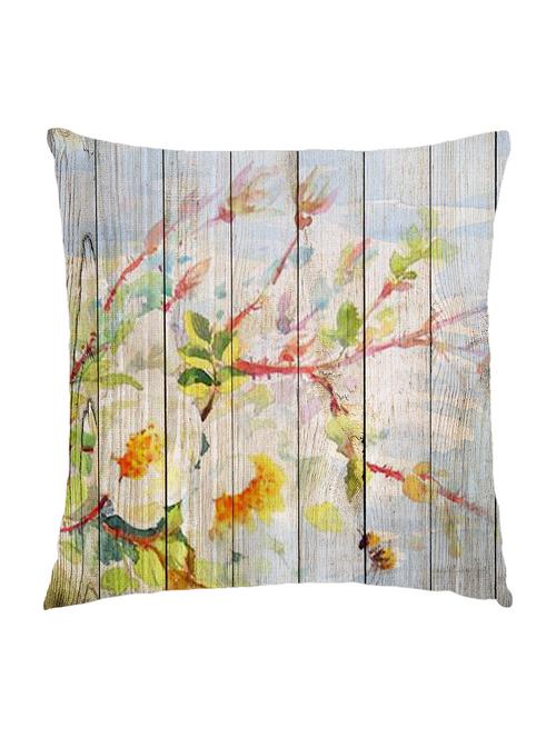 digitally printed cushion cover of white flowers on wooden plank - 13285672 -  Standard Image - 0