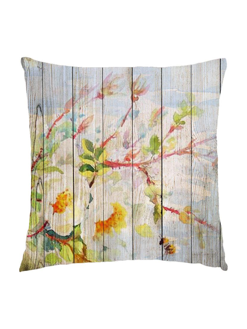 digitally printed cushion cover of white flowers on wooden plank - 13285672 -  Zoom Image - 0