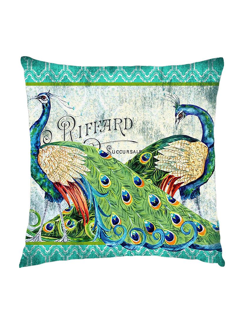 digitally printed cushion cover of two peacocks - 13285677 -  Zoom Image - 0