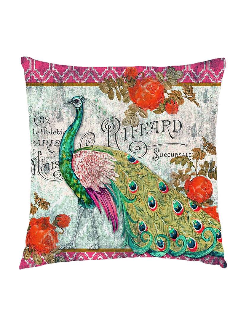 digitally printed cushion cover of a peacock