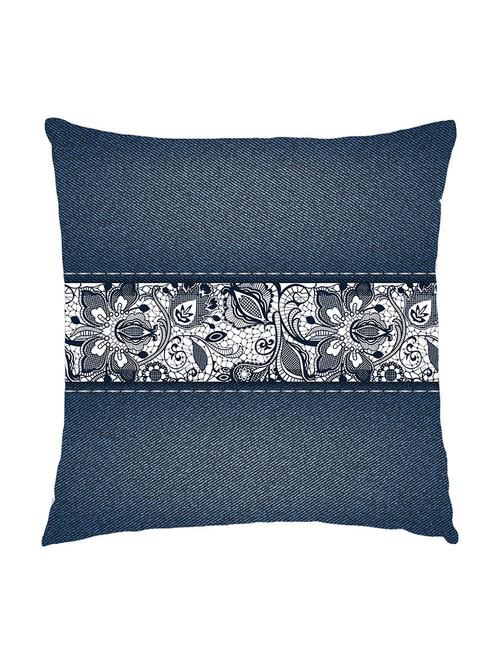 digitally printed cushion cover of denim look with floral pattern in centre - 13285689 - Standard Image - 0