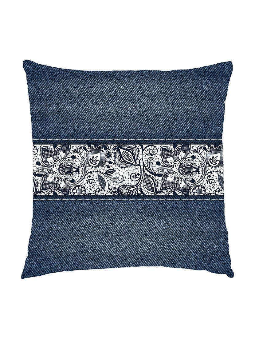 digitally printed cushion cover of denim look with floral pattern in centre - 13285689 - Zoom Image - 0