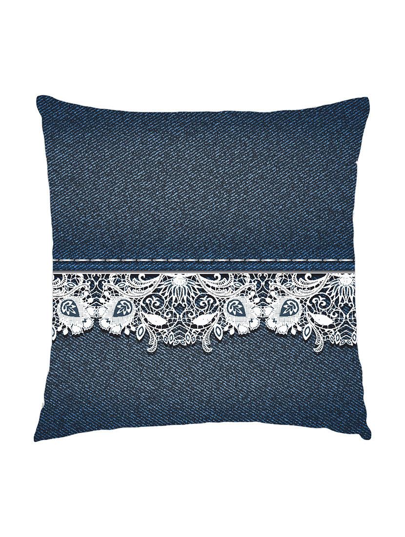 digitally printed cushion cover of denim look with floral lace look in centre - 13285690 -  Zoom Image - 0