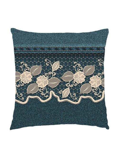 digitally printed cushion cover of denim look with floral lace look - 13285692 -  Standard Image - 0