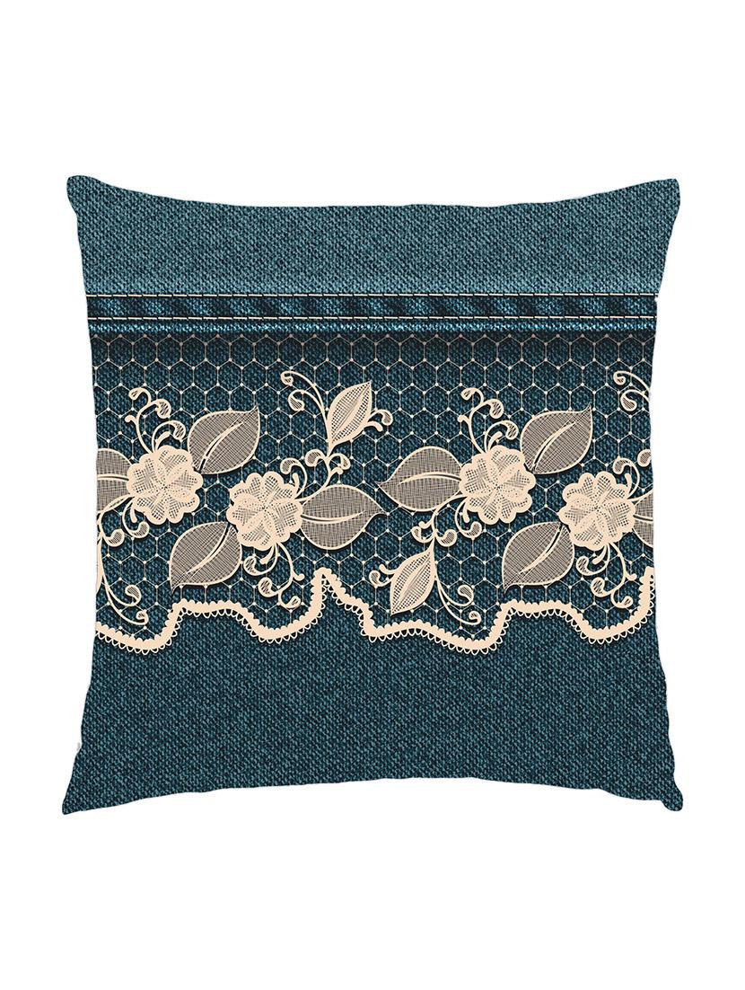 digitally printed cushion cover of denim look with floral lace look - 13285692 -  Zoom Image - 0