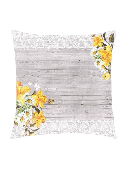 digitally printed cushion cover of wooden plank with yellow flowers - 13285696 -  Standard Image - 0