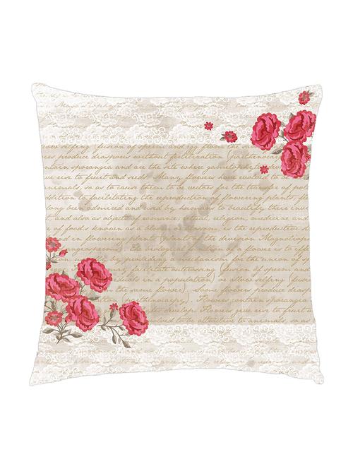 digitally printed cushion cover of text write up in background with red flowers - 13285698 - Standard Image - 0
