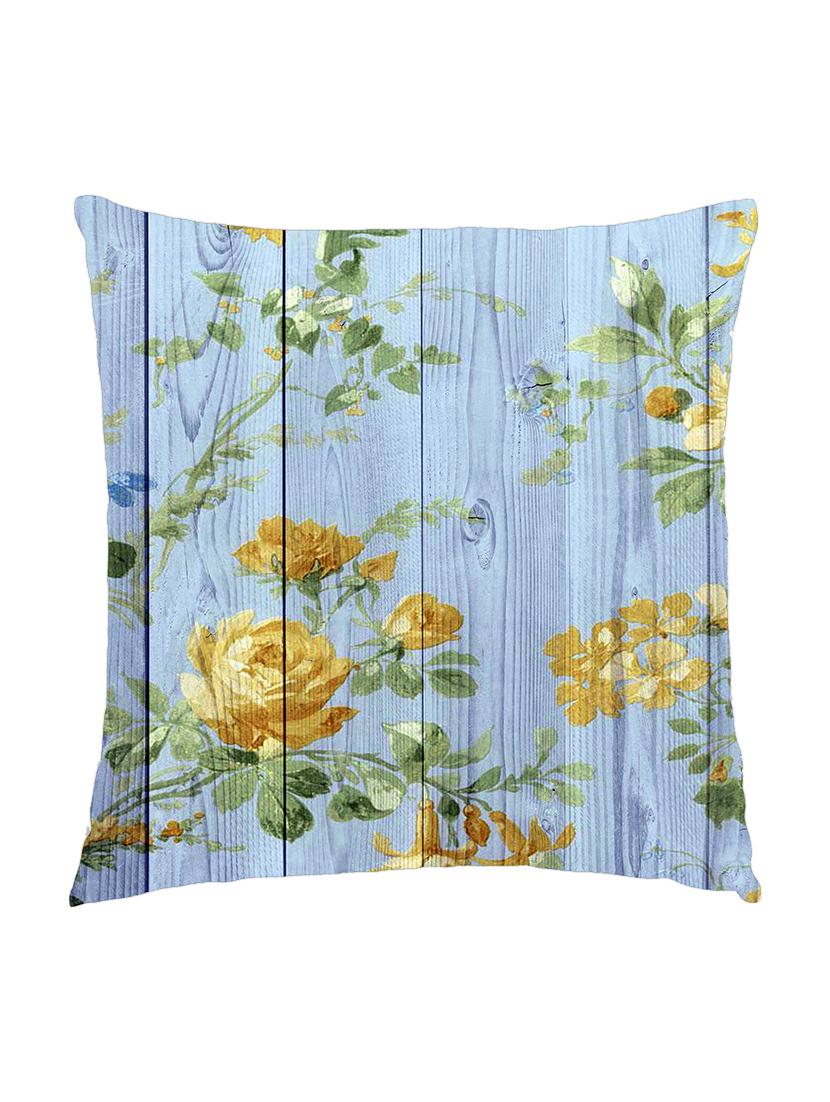 digitally printed cushion cover of blue wooden plank with yellow flowers - 13285699 - Zoom Image - 0