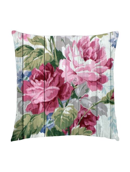 digitally printed cushion cover of vintage red and pink roses on wooden plank - 13285701 -  Standard Image - 0
