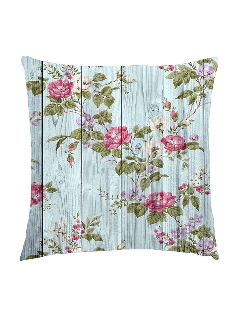 digitally printed cushion cover of blue wooden plank with flowers - 13285703 - Zoom Image - 0
