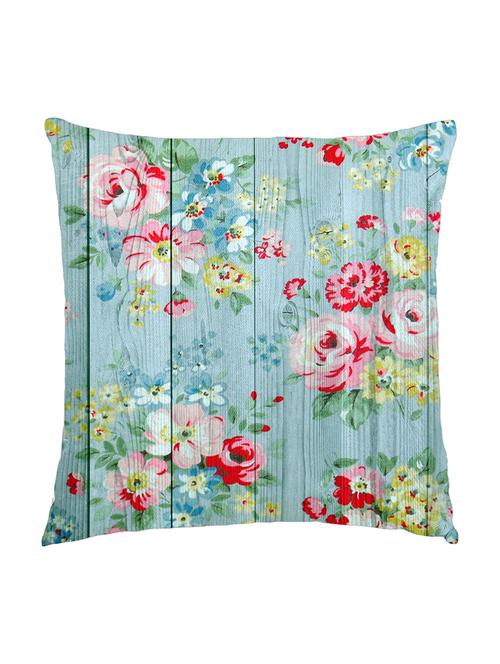 digitally printed cushion cover of blue wooden plank and red roses - 13285705 -  Standard Image - 0
