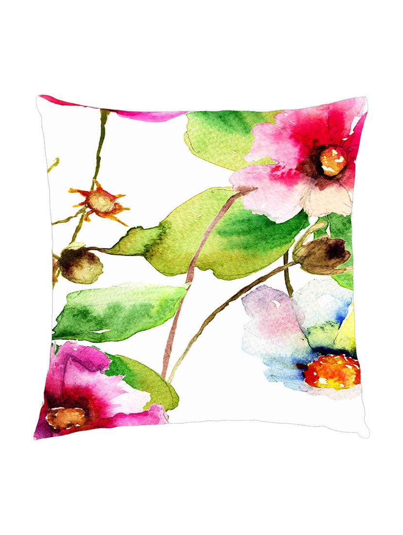 digitally printed cushion cover of watercolor flower - pink & green - 13285739 -  Zoom Image - 0