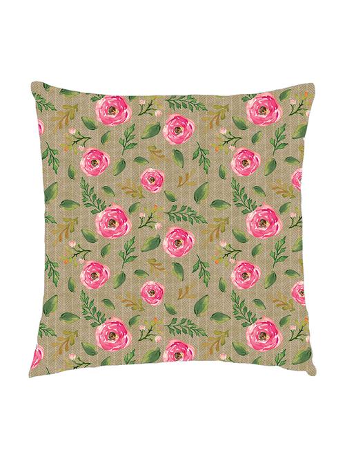digitally printed cushion cover of pink roses and leaves on brown - 13285745 -  Standard Image - 0